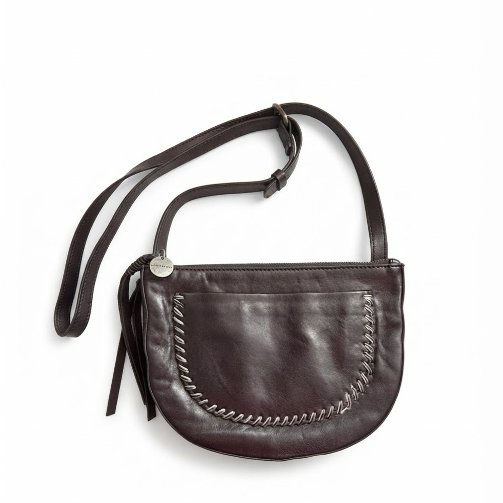 Lucky Brand Black Leather Whipstitch Boho Crossbody Bag